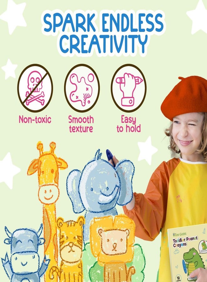 TinyGeeks 12 Peanut Crayons - Non Toxic Crayons for Toddlers - Washable for Kids Ages 4-8 - Easy To Hold - Toddlers 2-4 Years - Ergonomic Shape - Image 3